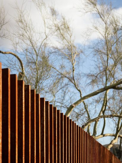 Weathering steel rattlesnake fence in Arizona