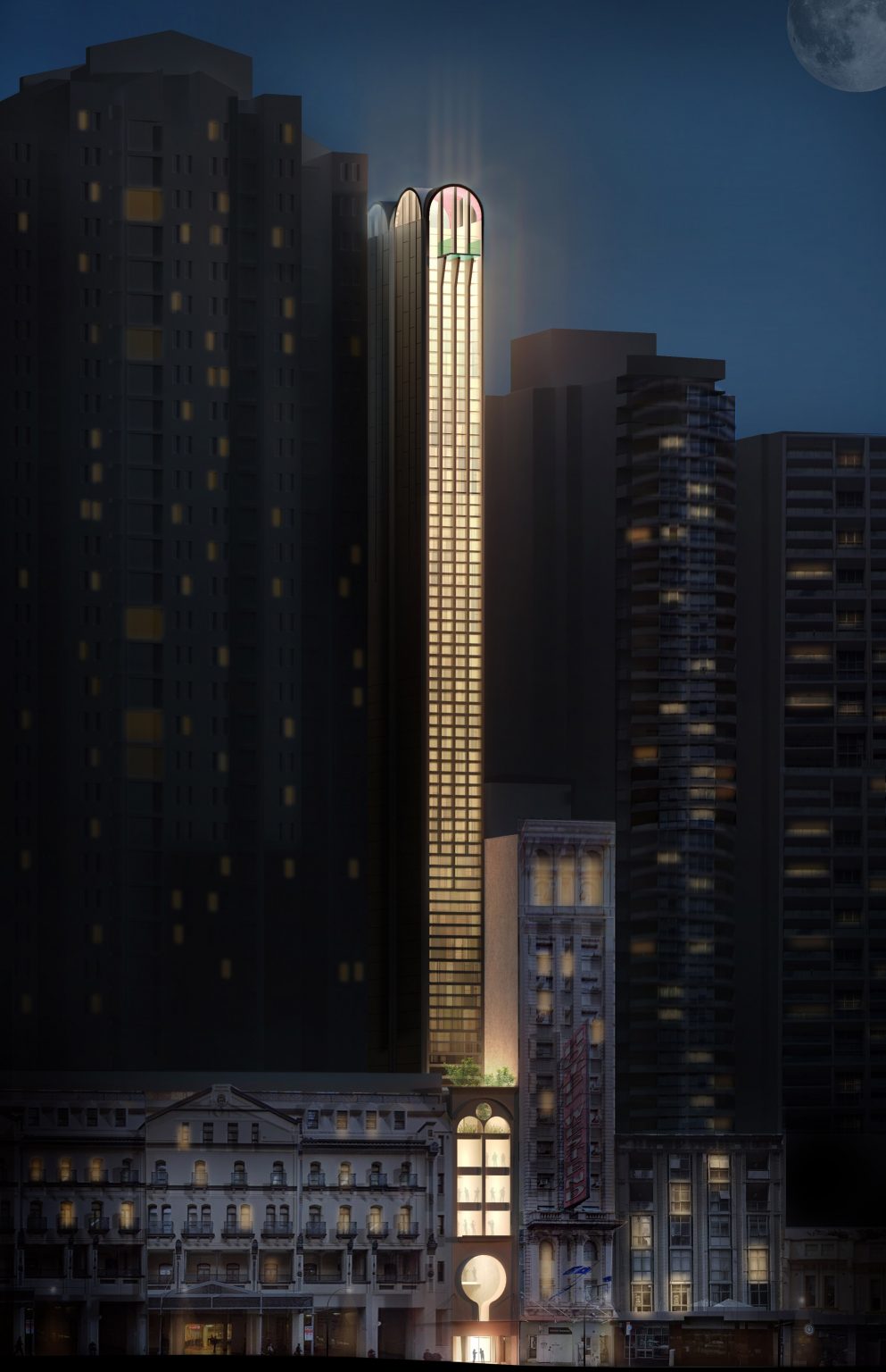 Pencil Tower Hotel skyscraper at 410 Pitt Street in Sydney by Durbach Block Jaggers