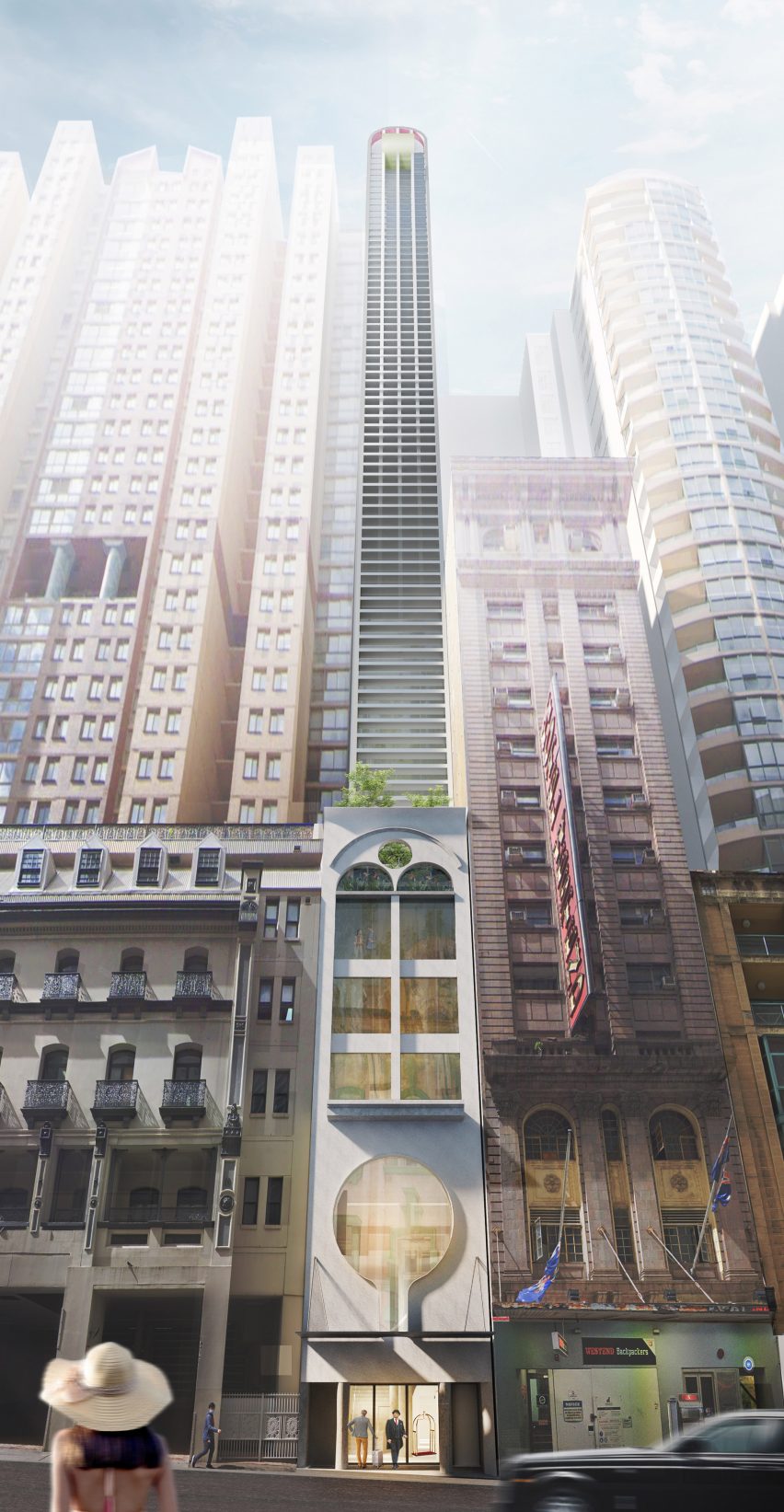 Pencil Tower Hotel skyscraper at 410 Pitt Street in Sydney by Durbach Block Jaggers