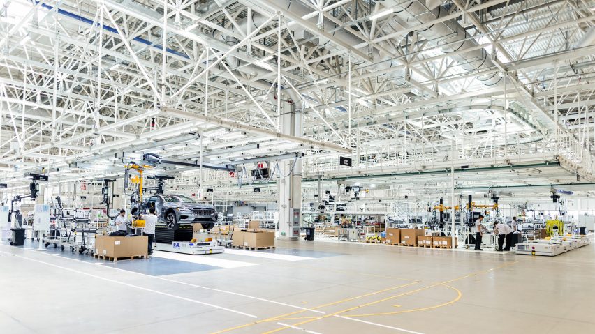 The interiors of an electric car factory