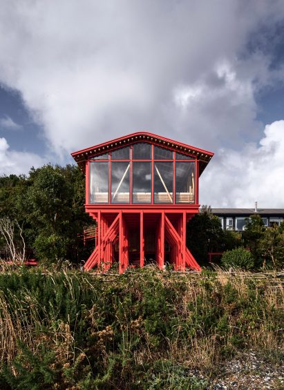 Exterior shot of house on stilts in Chile