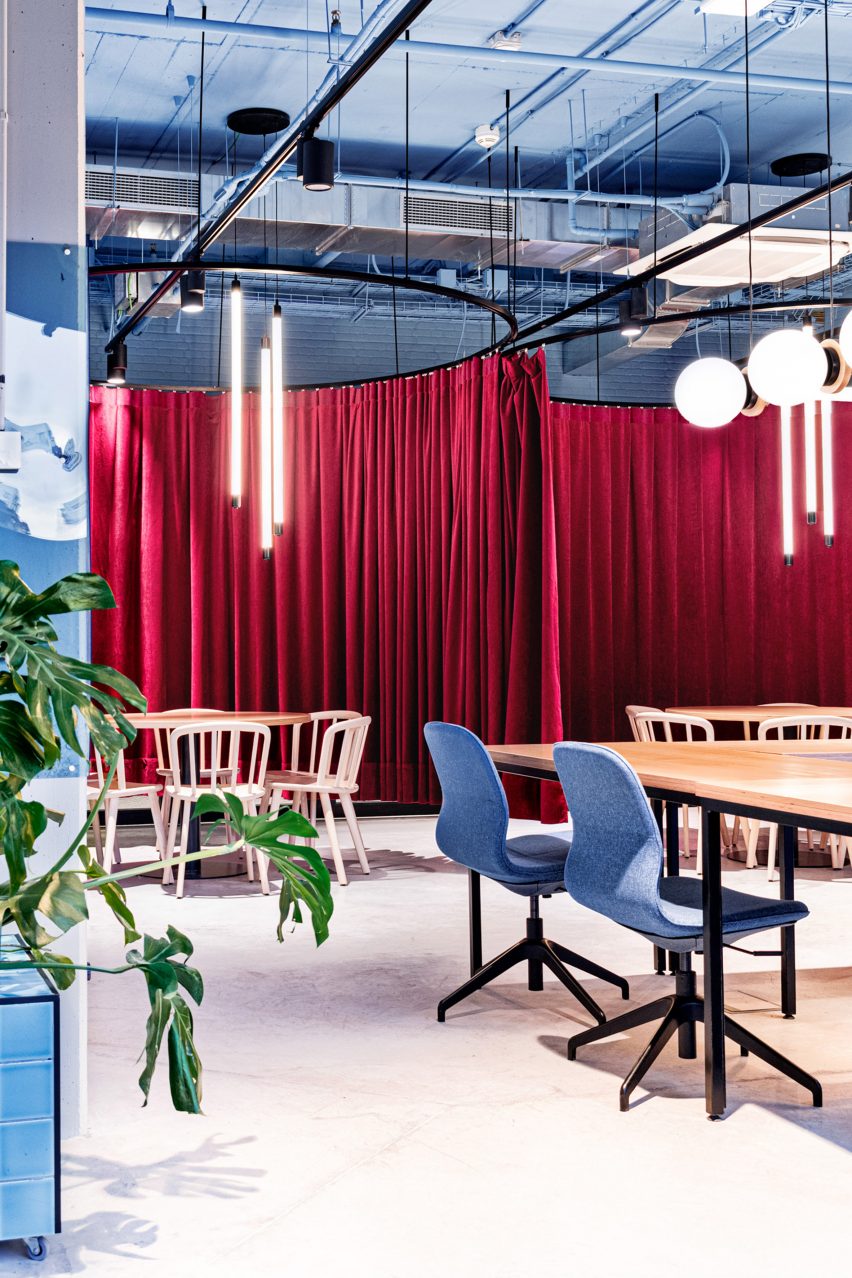 Study space with pendant lighting