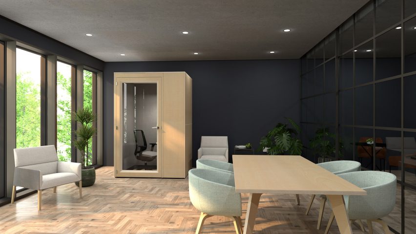 An office with a private booth