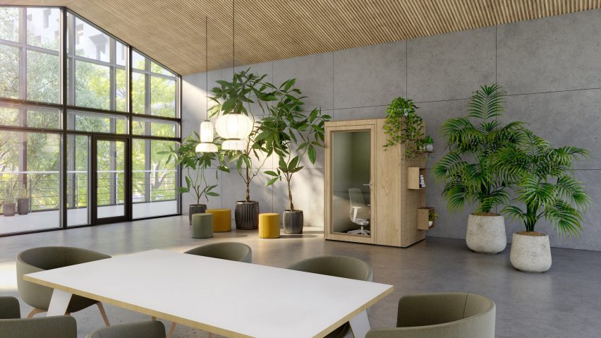 An office with a Residence Connect booth by Spacestor