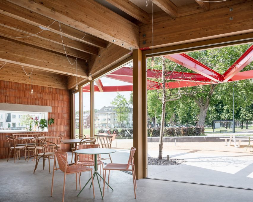 Restaurant with timber roof and concrete floor