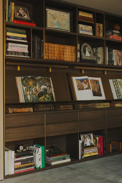 Built-in bookcase in living room of AdH House