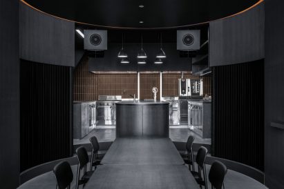 Dining area and open kitchen of Tokyo's Burnside restaurant by Snøhetta