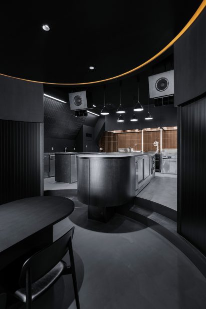 Steps leading up to the kitchen Tokyo's Burnside restaurant by Snøhetta