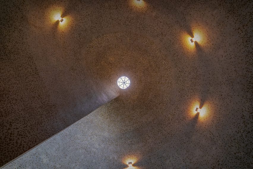 The interiors of an egg-shaped temple