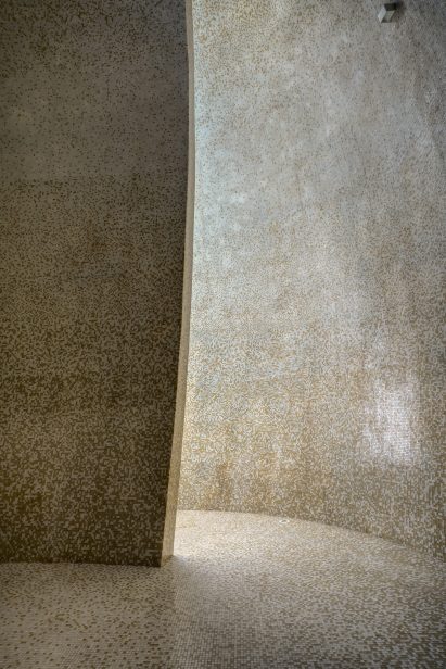 The tiled interiors of a private temple