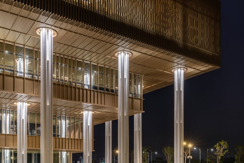 The stepped exterior of a public library in Tainan