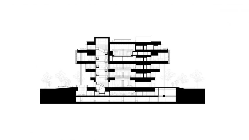Section of Tainan Public Library by Mecanoo and MAYU Architects