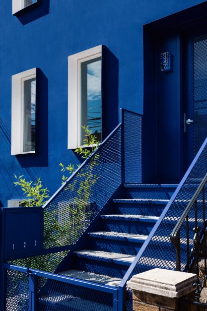 The house is monochrome blue