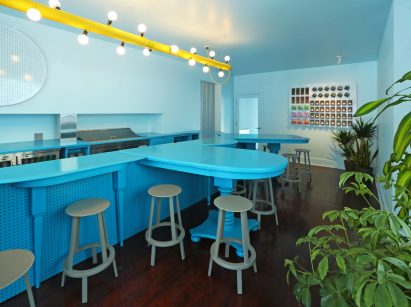A view of the bar's multiple table-tops