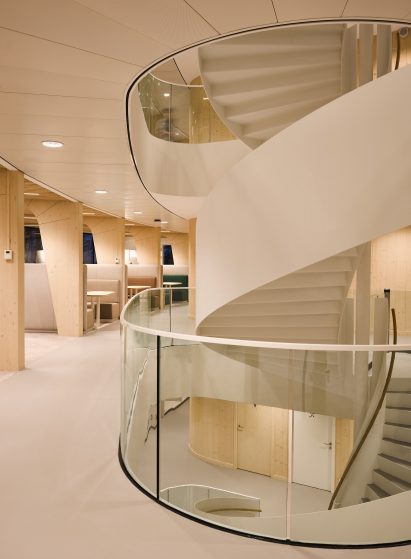A white spiral staircase
