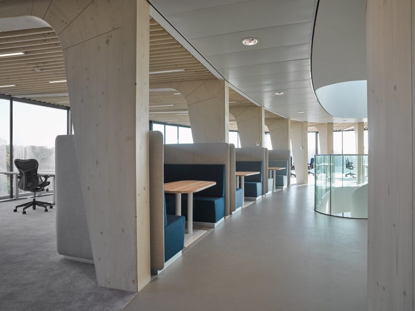 Meeting spaces inside an office interior