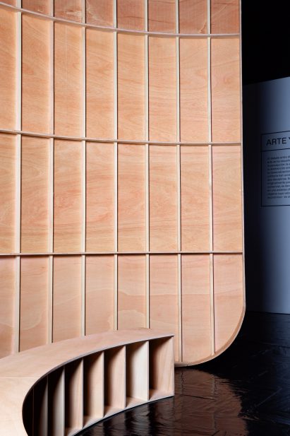 Pinewood frame and seating in exhibition design by MUT Design