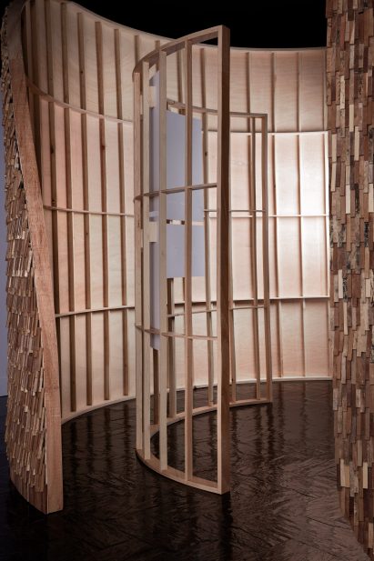 Wooden frames of Valencia Pavilion by MUT Design