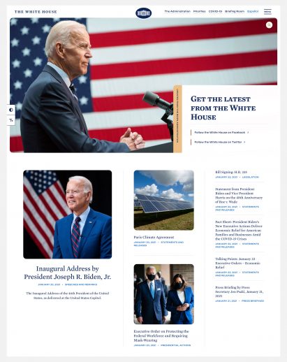 White House website design featuring the new logo