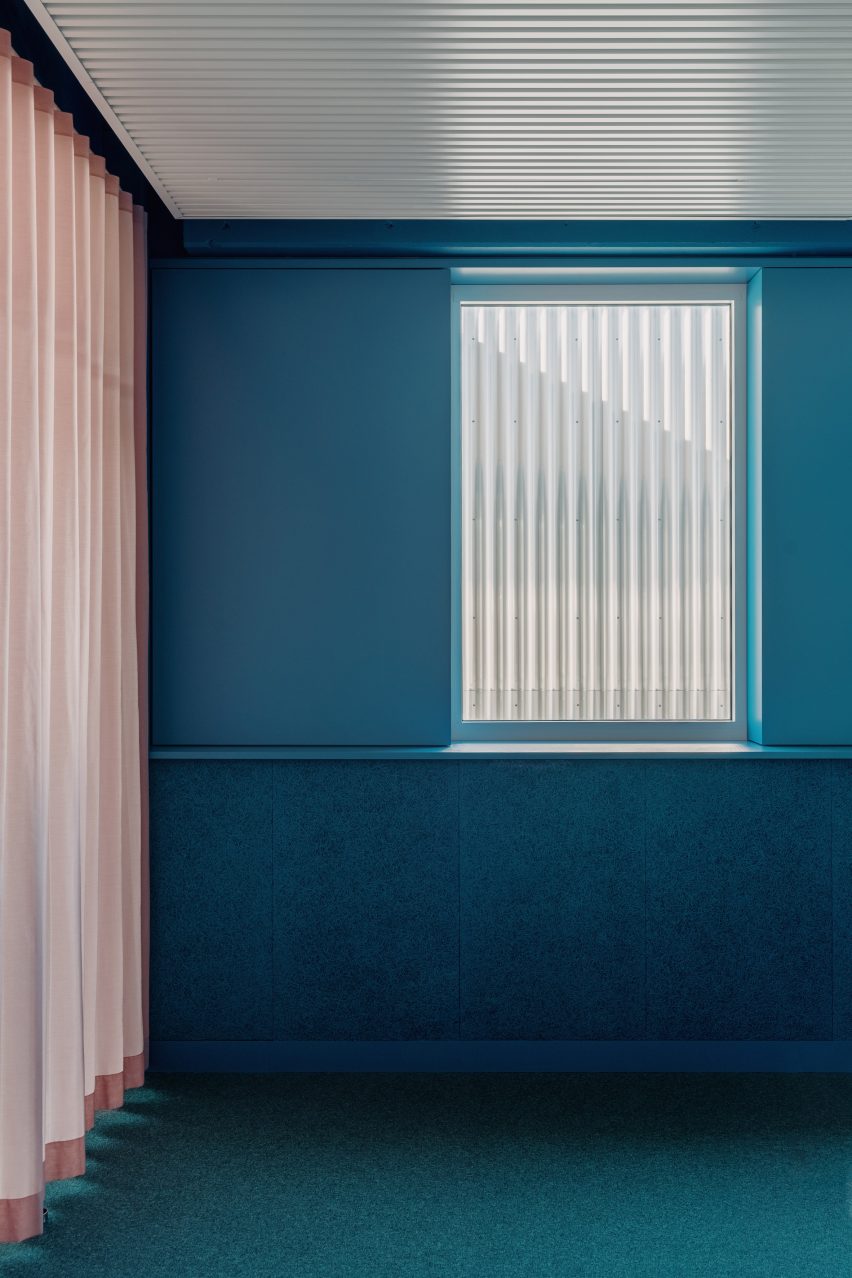 Pink curtains provide privacy