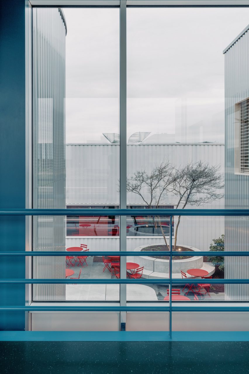 Windows frame the courtyard