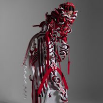 Sculptural forms make up the designs