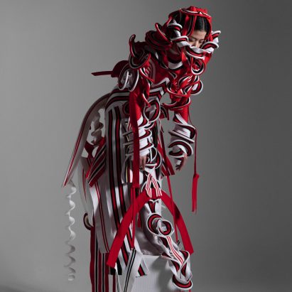 Sculptural forms make up the designs