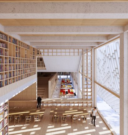 The interior will have wood finishes by Mecanoo