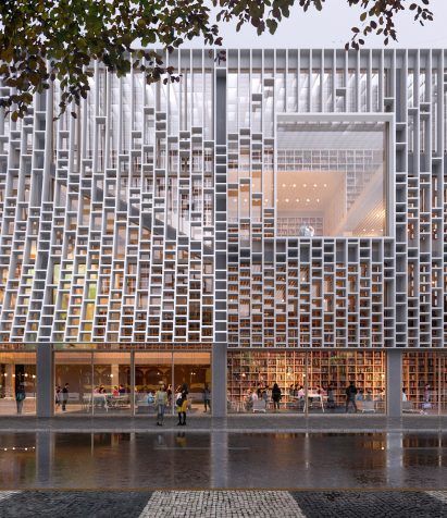Glass walls sit behind the facade to allow light to filter in