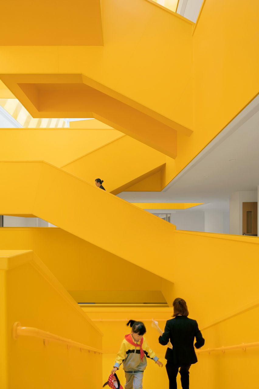 Folding stairs in use