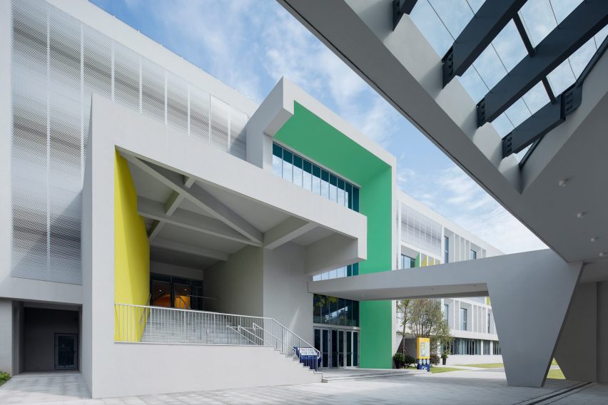 Pops of colour decorate the facade