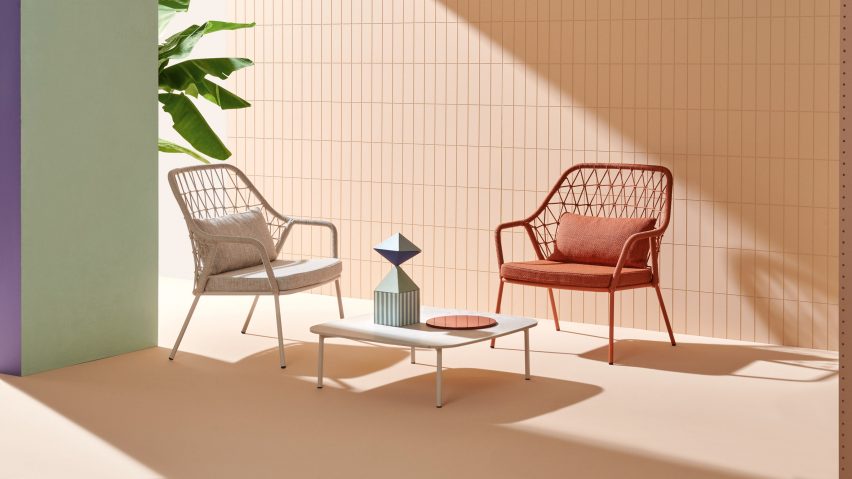 White and coral Panarea outdoor chairs by CMP Design for Pedrali