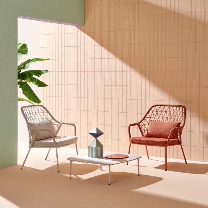 White and coral Panarea outdoor chairs by CMP Design for Pedrali