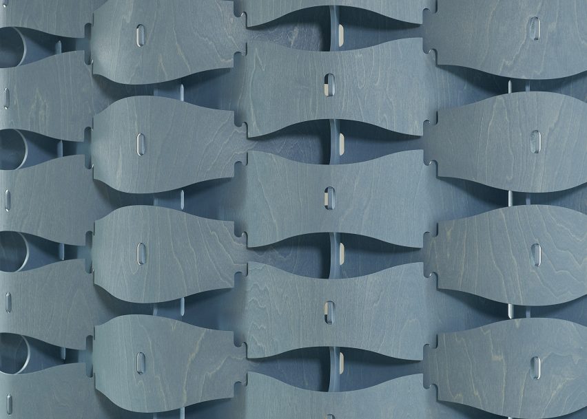 Detail of Textile Veneer screen by Else-Rikke Bruun in The Mindcraft Project
