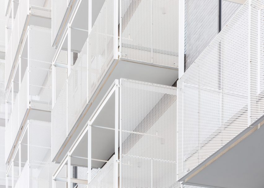 The balconies are finished in white