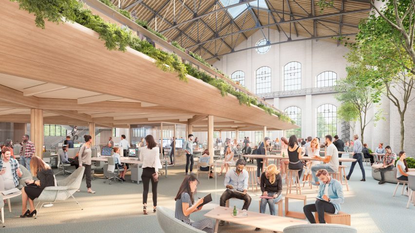 Timber-framed workspaces inside an old gas plant