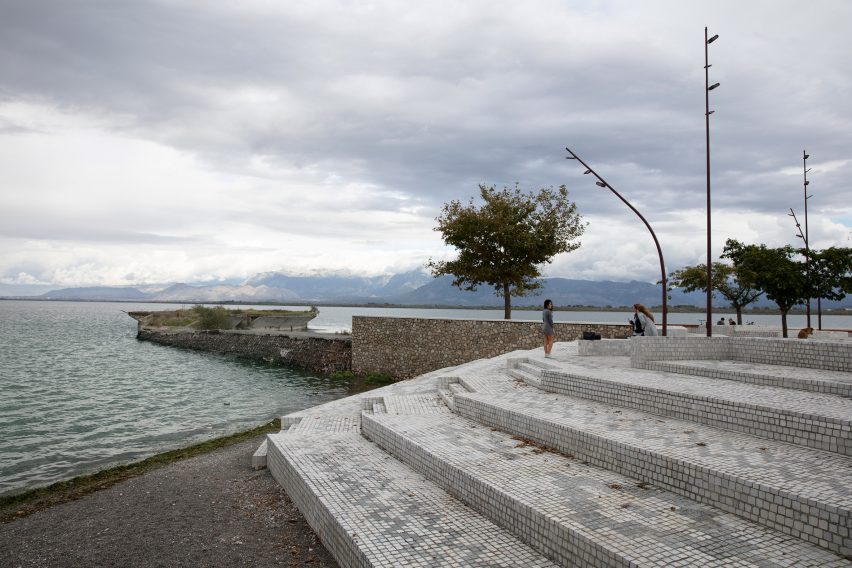 A stepped waterfront made from granite