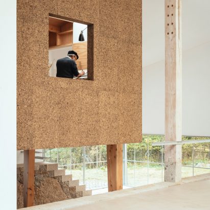 Cork-clad studio inside Art Barn