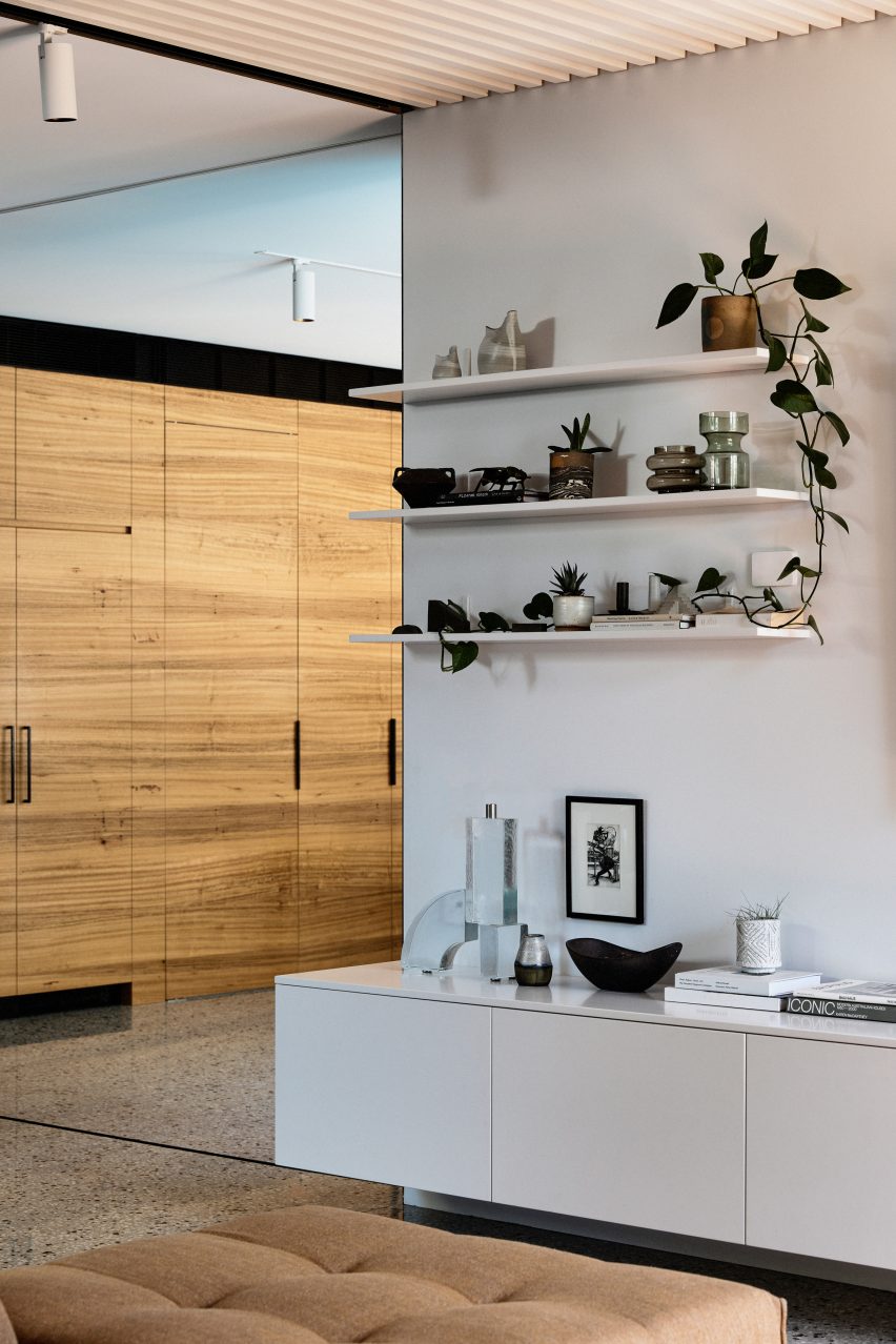 Concrete floors run throughout the home
