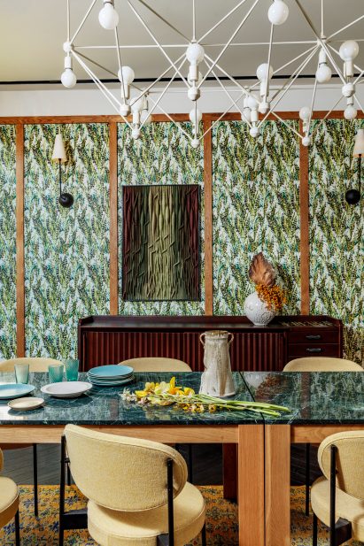 Patterned green wallpaper in Austin hotel