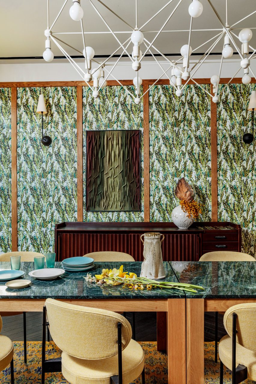 Patterned green wallpaper in Austin hotel