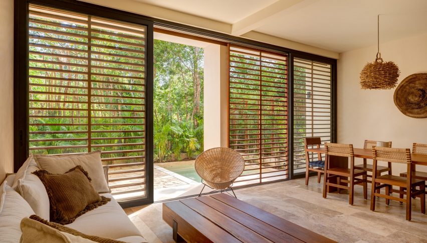 An apartment with wooden louvres
