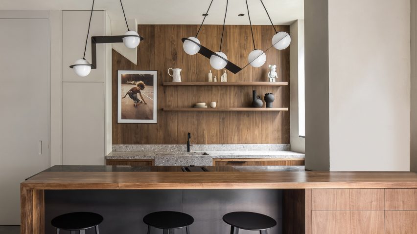 Wood-panelled kitchen of Amsterdam garage tranformation by Barde + vanVoltt