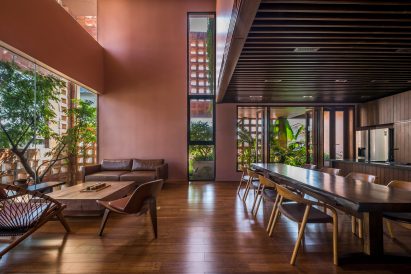 The interior has a neutral, wooden palette