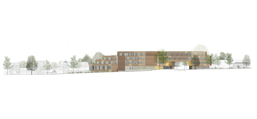 Elevation drawing with golden bridge