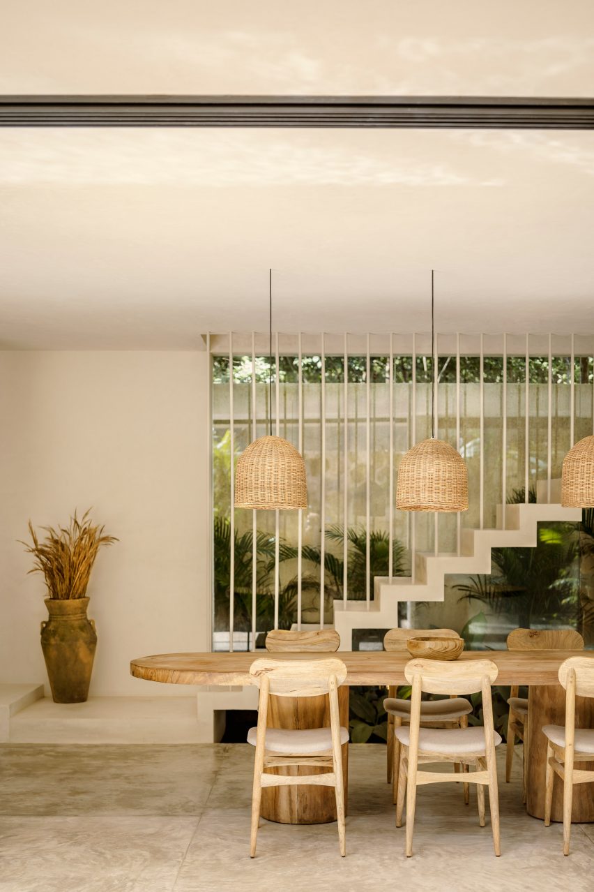 The holiday home's neutral stairs