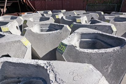 Concrete coastal defence units that resemble rock pools
