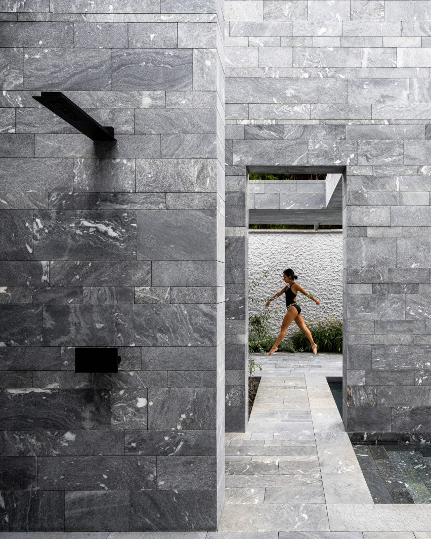 The monolithic stone exterior of a private spa in Austria