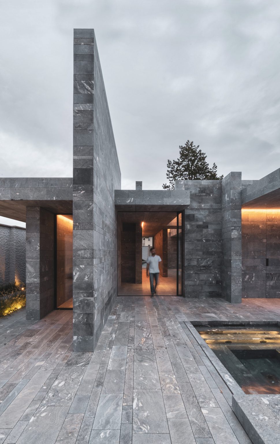 Blocks of stone enclosing a private spa