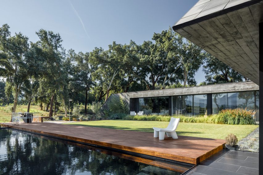 The garden outside the concrete Cork Oak House